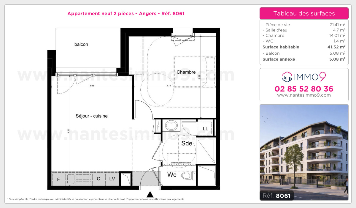 Plan et surfaces, Programme neuf Angers Référence n° 8061