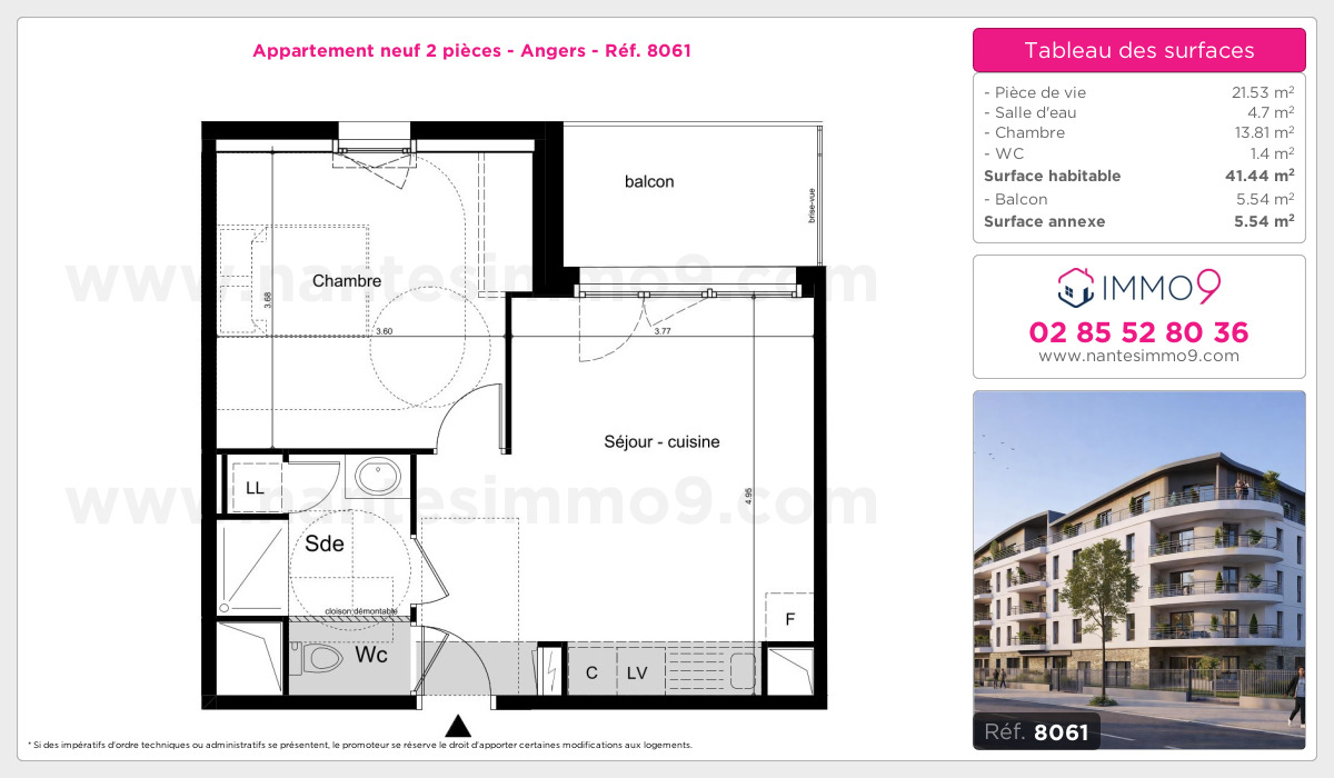 Plan et surfaces, Programme neuf Angers Référence n° 8061