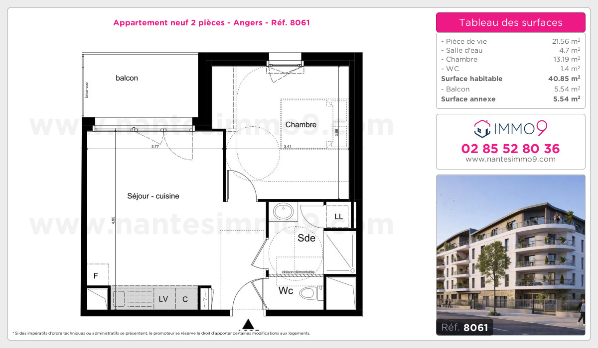 Plan et surfaces, Programme neuf Angers Référence n° 8061