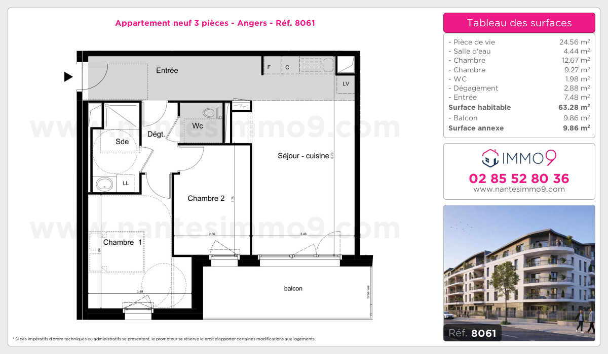 Plan et surfaces, Programme neuf Angers Référence n° 8061