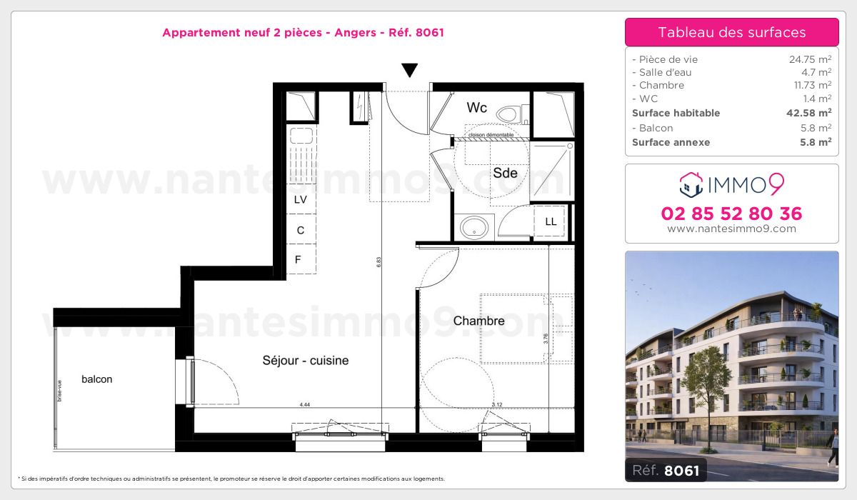 Plan et surfaces, Programme neuf Angers Référence n° 8061