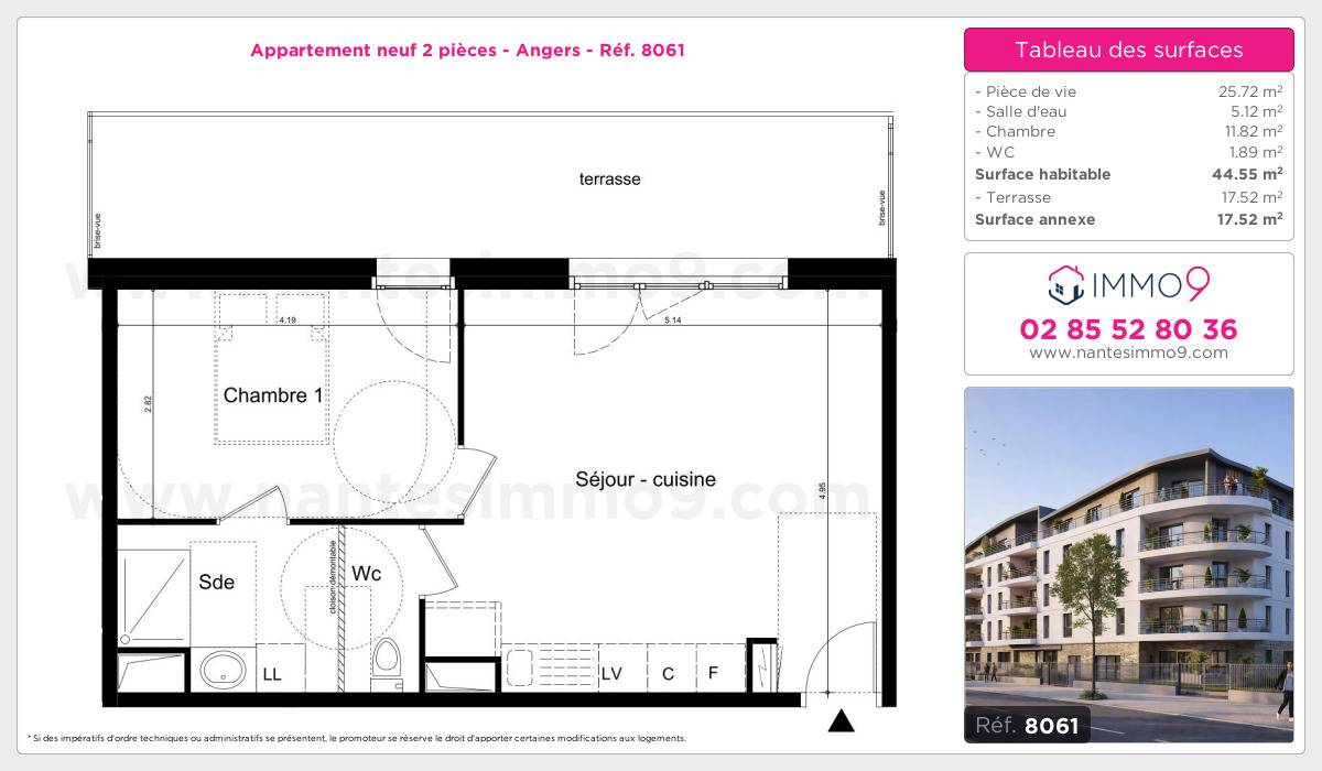 Plan et surfaces, Programme neuf Angers Référence n° 8061