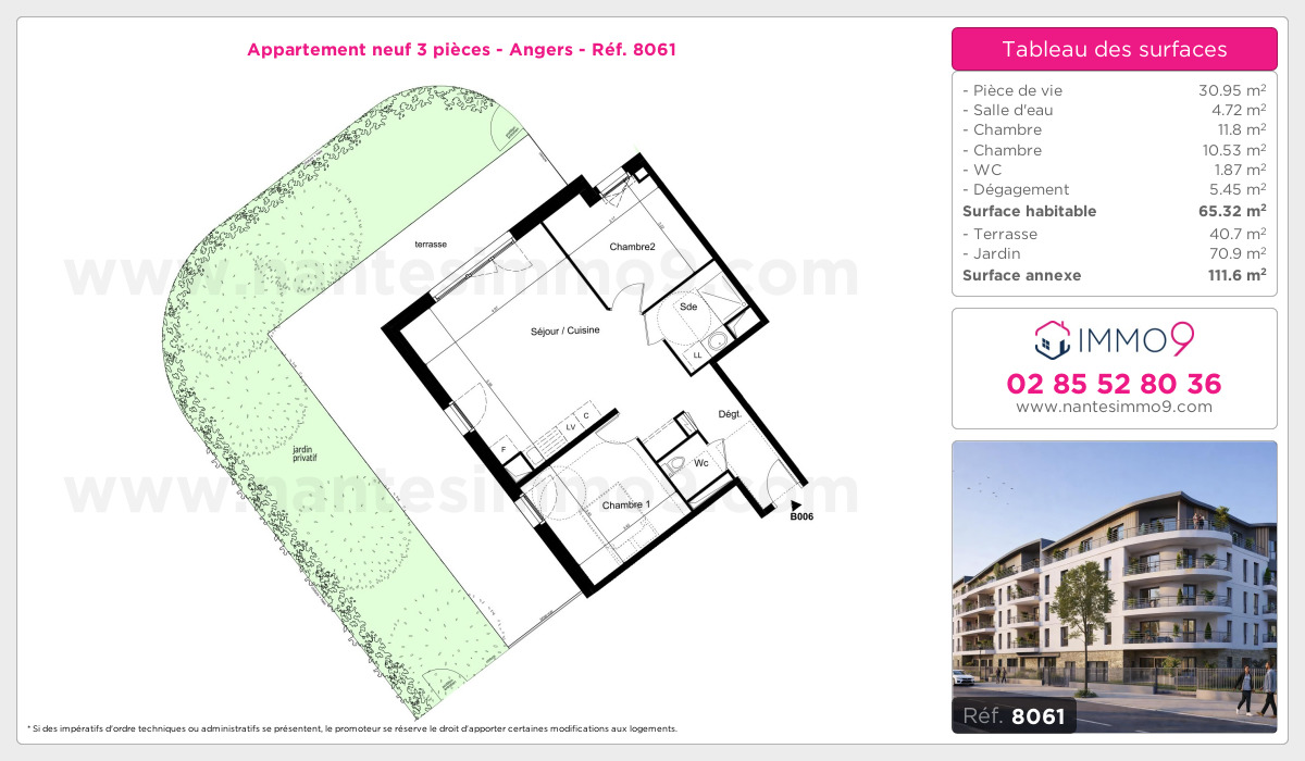 Plan et surfaces, Programme neuf Angers Référence n° 8061