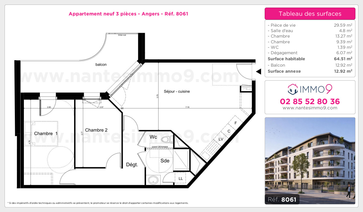 Plan et surfaces, Programme neuf Angers Référence n° 8061
