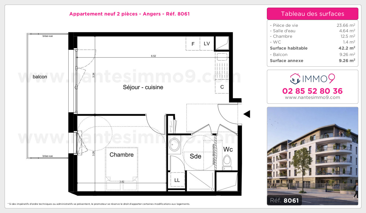 Plan et surfaces, Programme neuf Angers Référence n° 8061