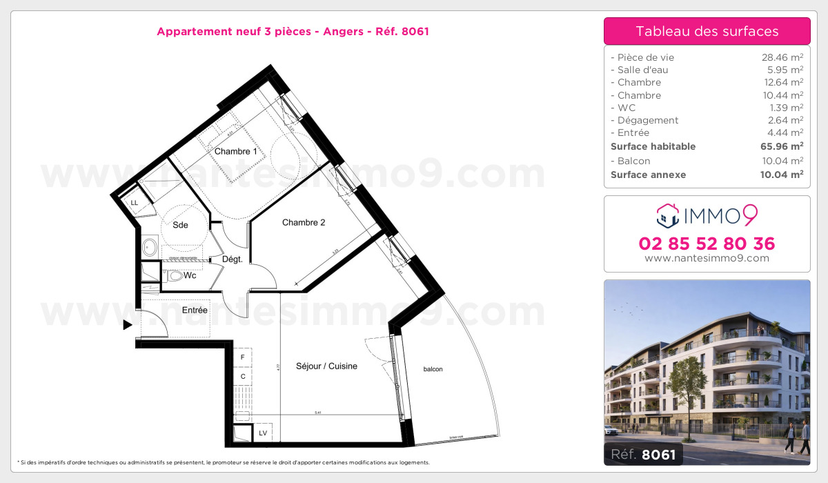 Plan et surfaces, Programme neuf Angers Référence n° 8061