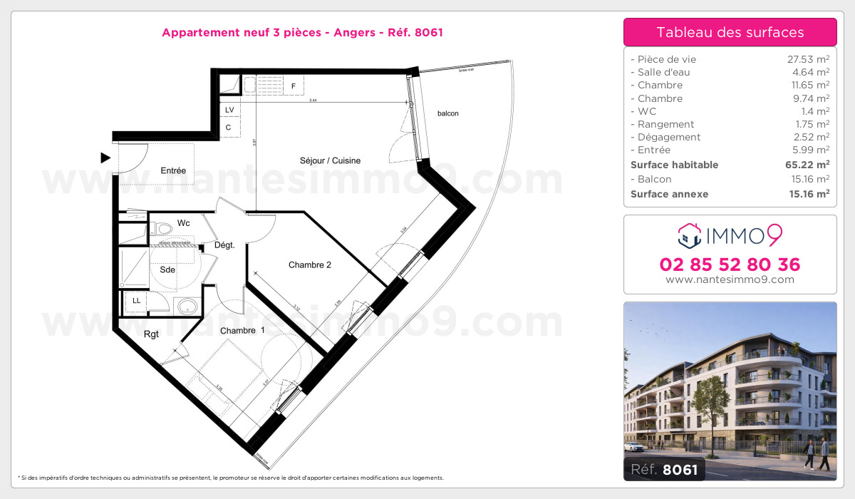 Plan et surfaces, Programme neuf Angers Référence n° 8061