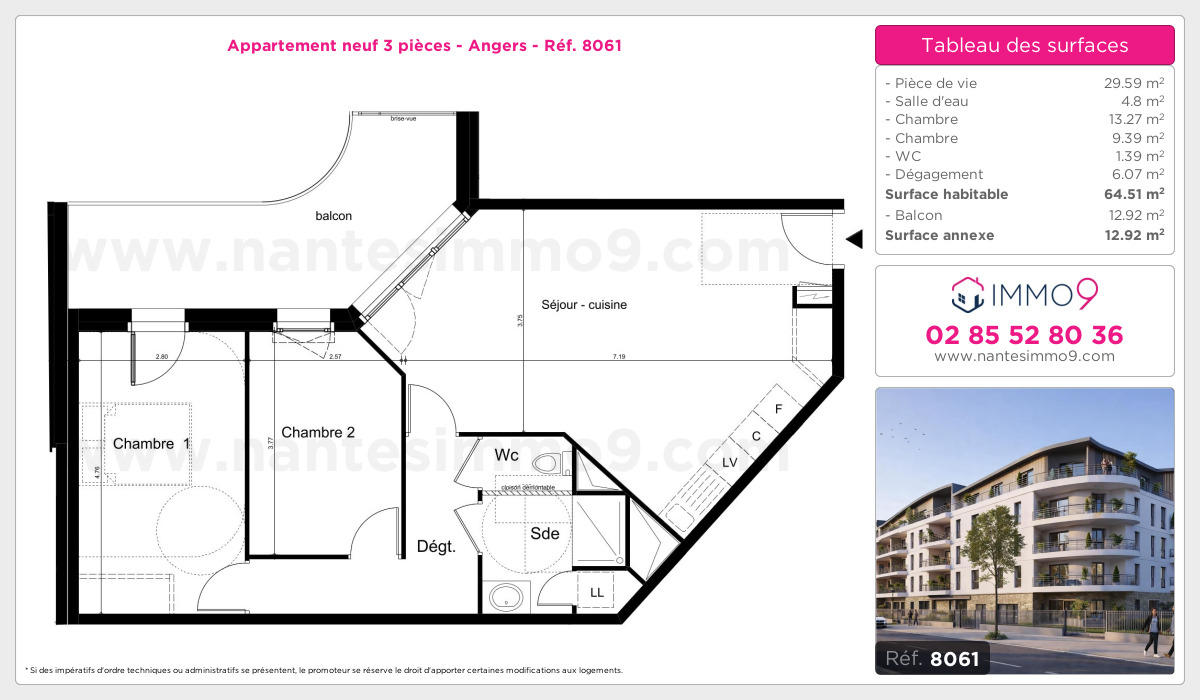 Plan et surfaces, Programme neuf Angers Référence n° 8061