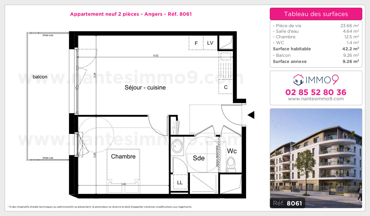 Plan et surfaces, Programme neuf Angers Référence n° 8061