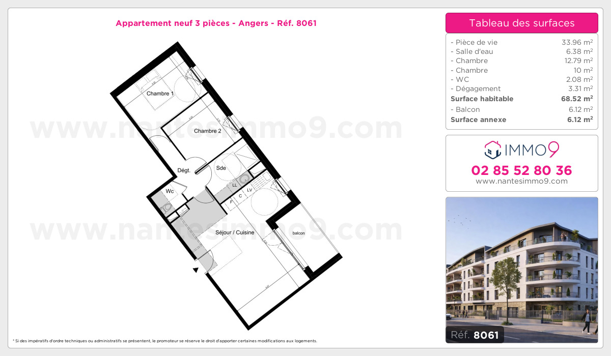 Plan et surfaces, Programme neuf Angers Référence n° 8061