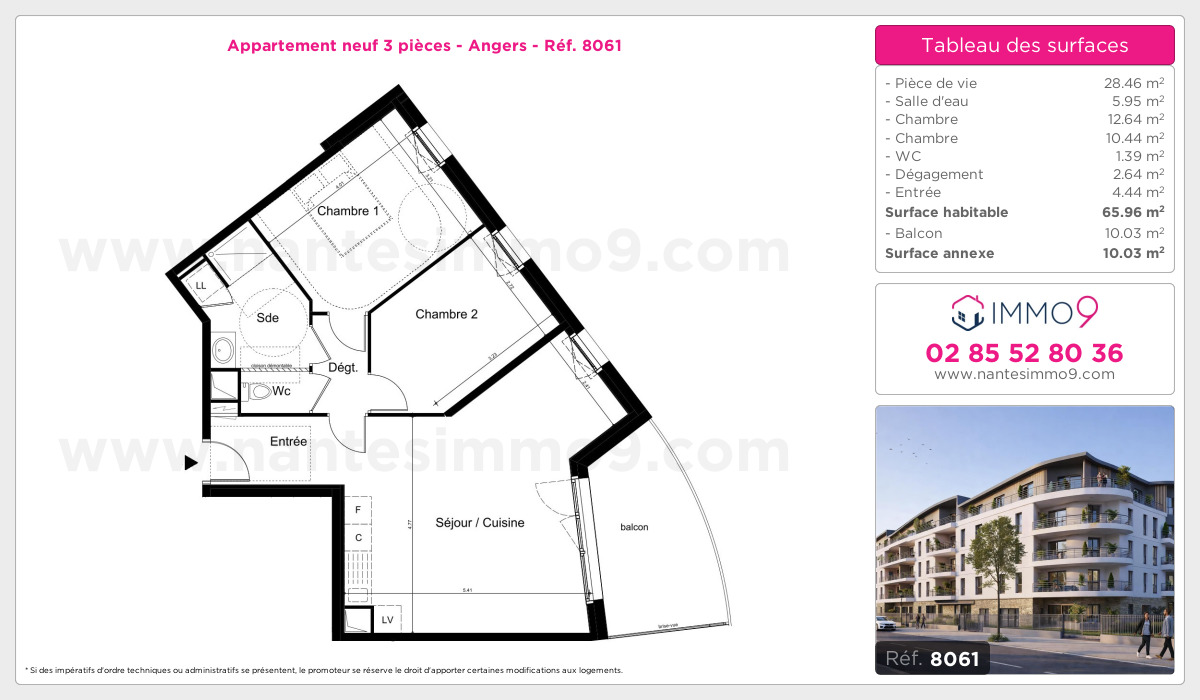 Plan et surfaces, Programme neuf Angers Référence n° 8061