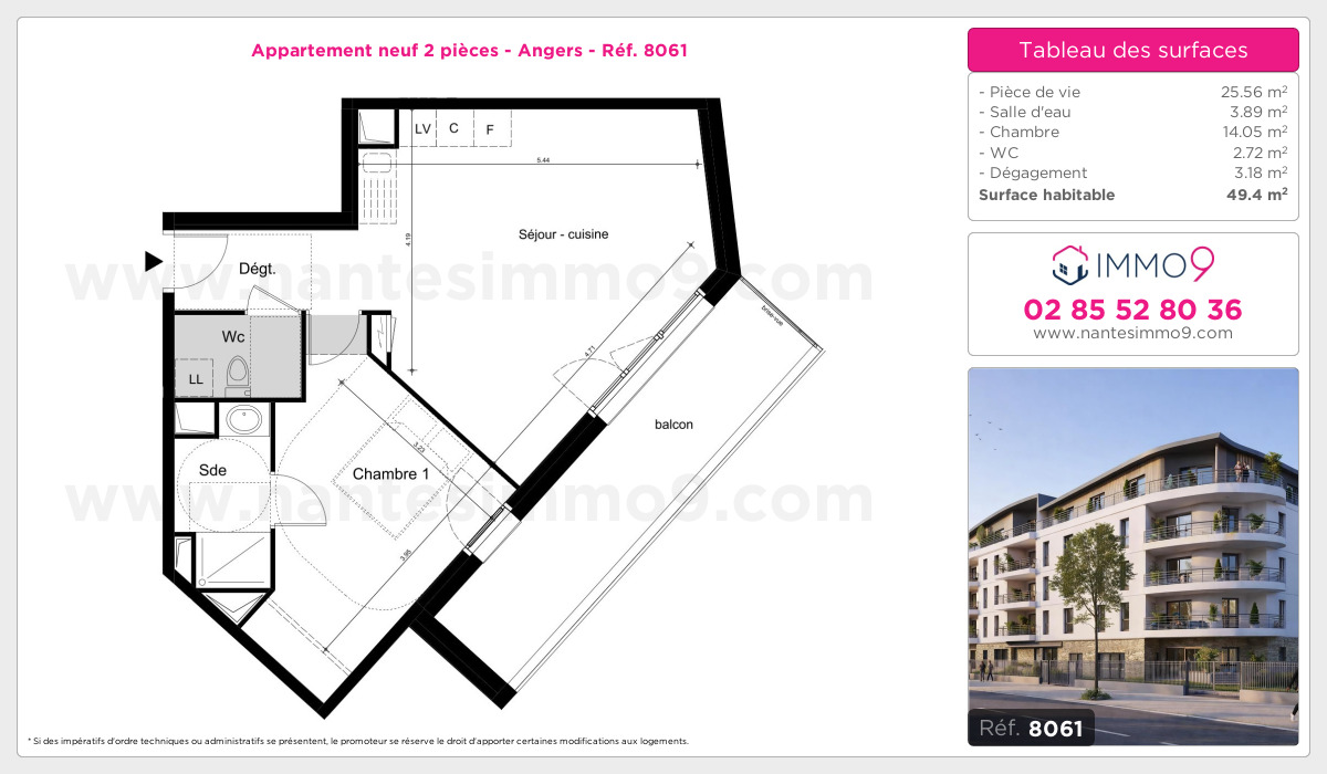 Plan et surfaces, Programme neuf Angers Référence n° 8061