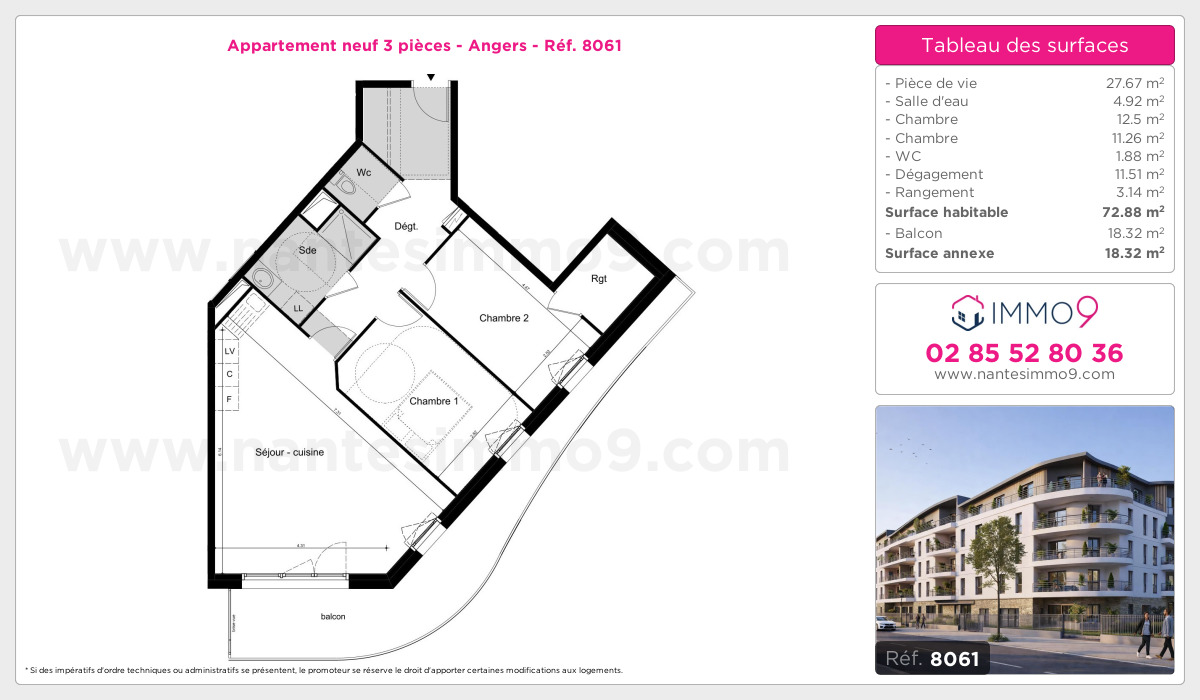 Plan et surfaces, Programme neuf Angers Référence n° 8061
