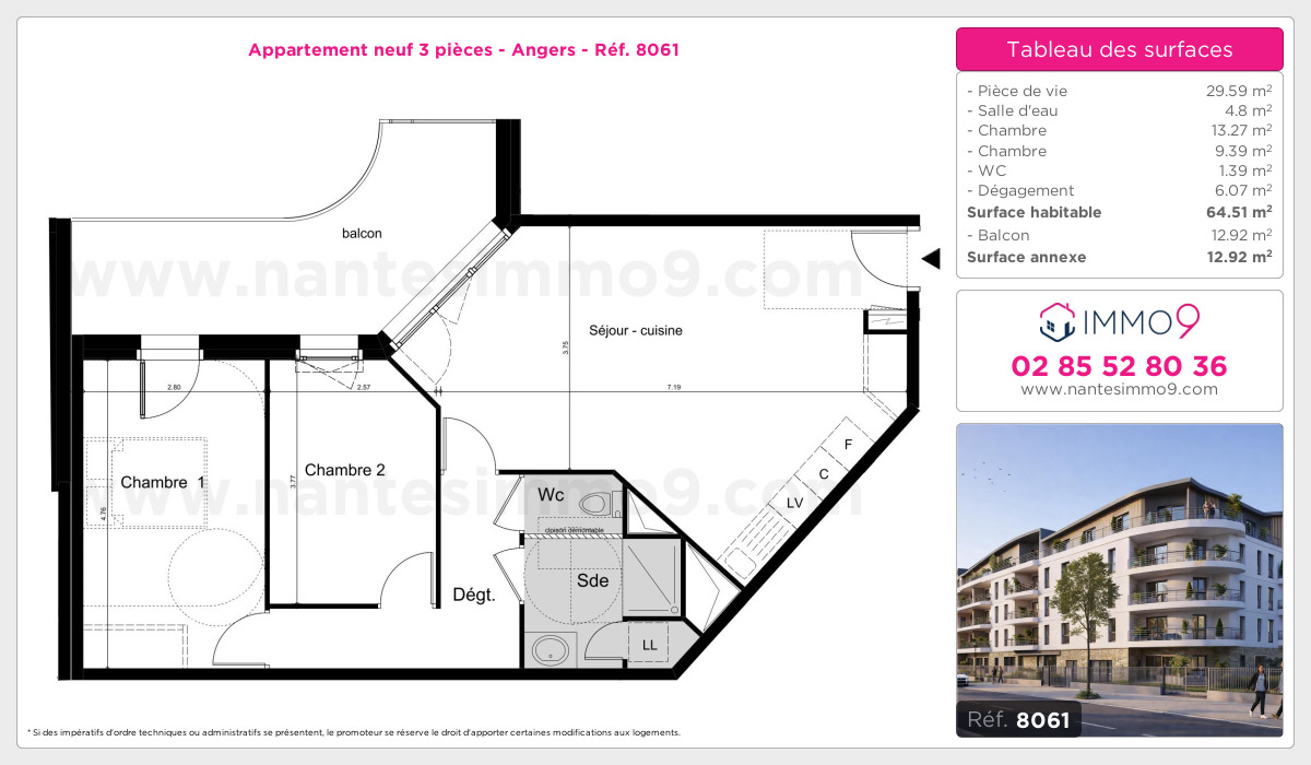 Plan et surfaces, Programme neuf Angers Référence n° 8061