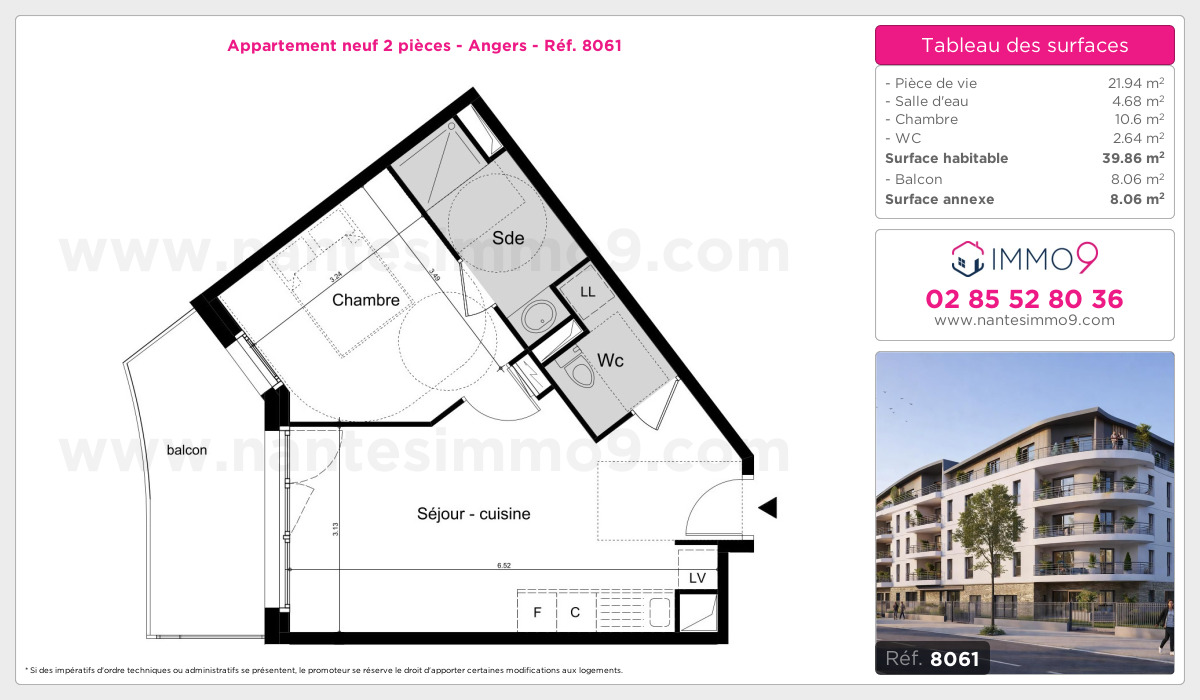 Plan et surfaces, Programme neuf Angers Référence n° 8061