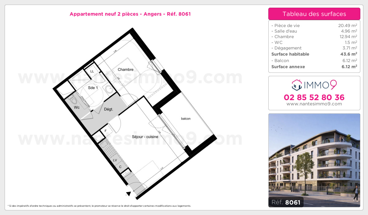Plan et surfaces, Programme neuf Angers Référence n° 8061