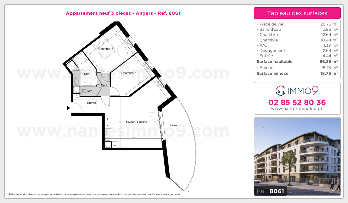 Plan et surfaces, Programme neuf Angers Référence n° 8061