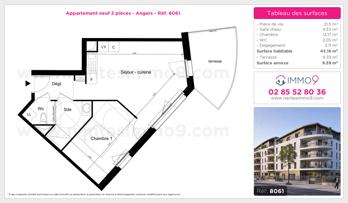 Plan et surfaces, Programme neuf Angers Référence n° 8061