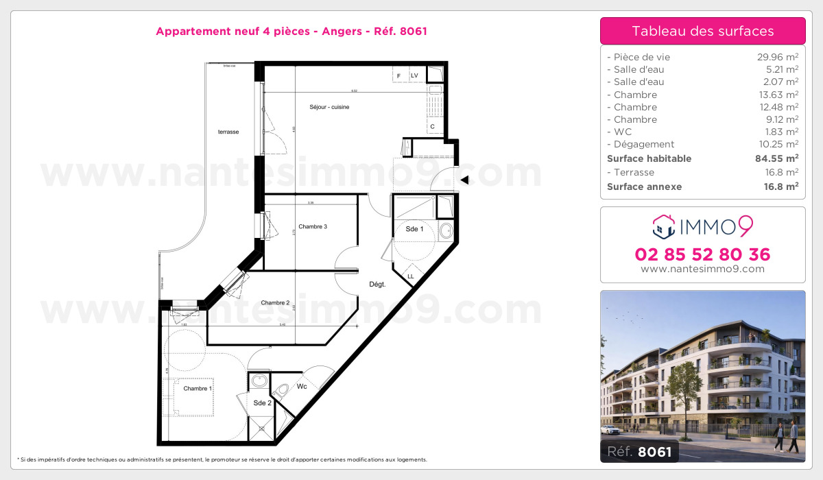 Plan et surfaces, Programme neuf Angers Référence n° 8061