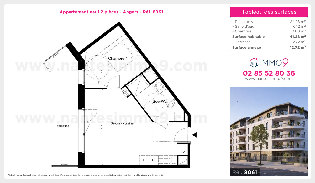 Plan et surfaces, Programme neuf Angers Référence n° 8061