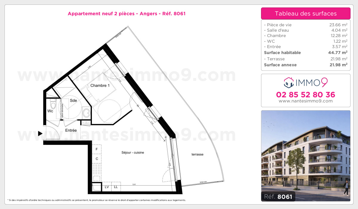 Plan et surfaces, Programme neuf Angers Référence n° 8061