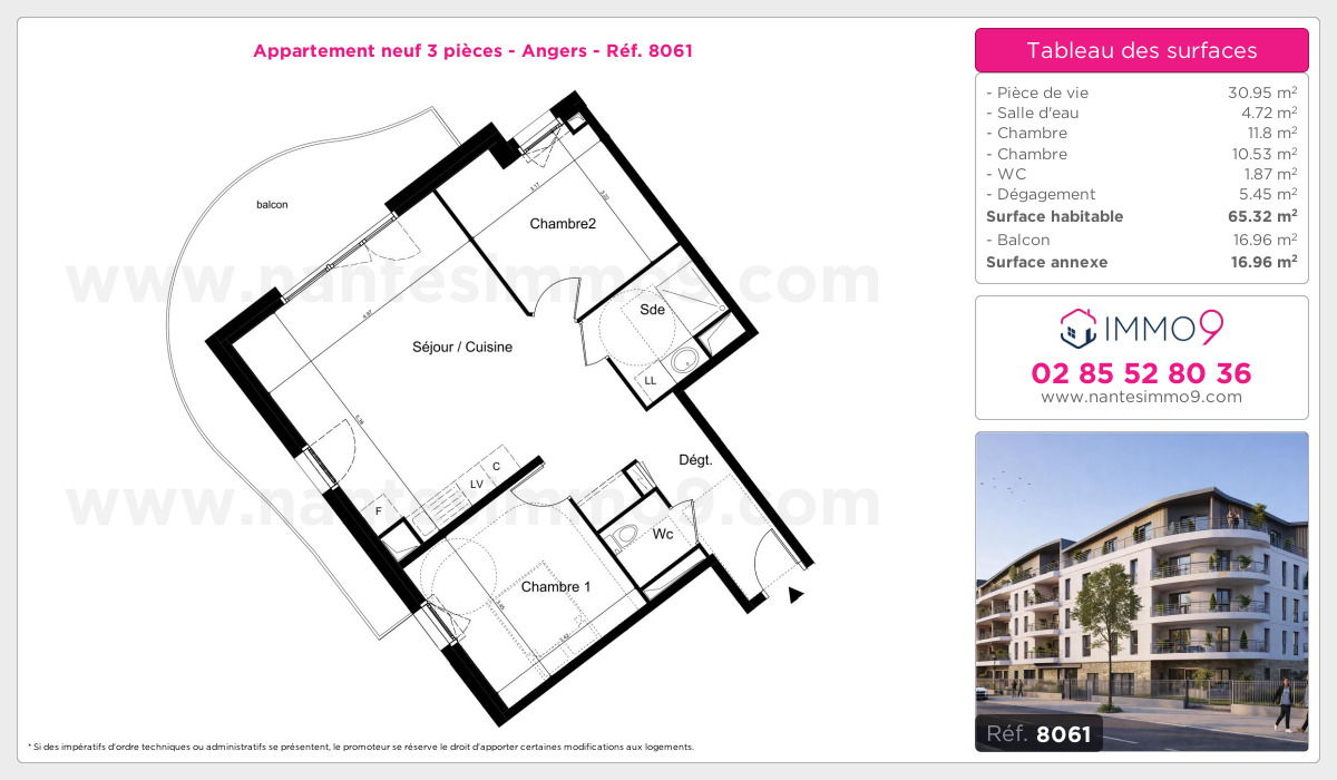 Plan et surfaces, Programme neuf Angers Référence n° 8061