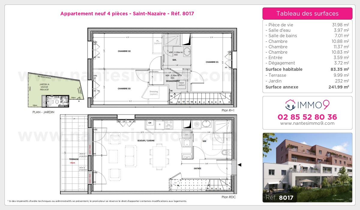 Plan et surfaces, Programme neuf Saint-Nazaire Référence n° 8017