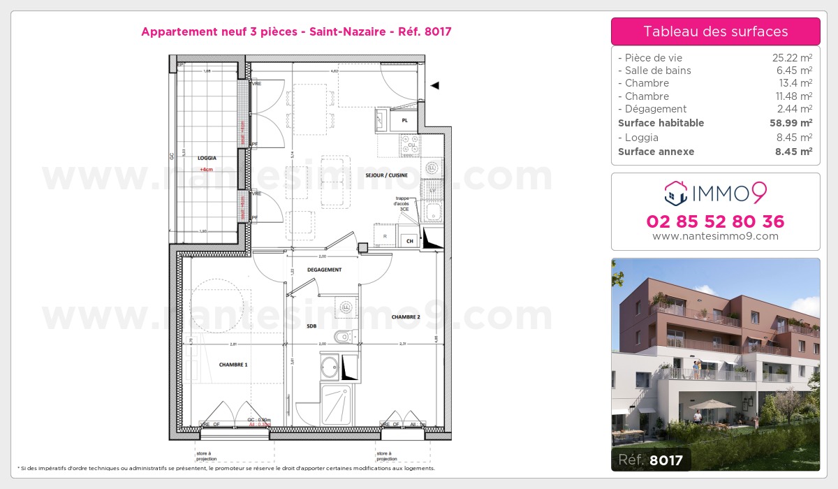 Plan et surfaces, Programme neuf Saint-Nazaire Référence n° 8017