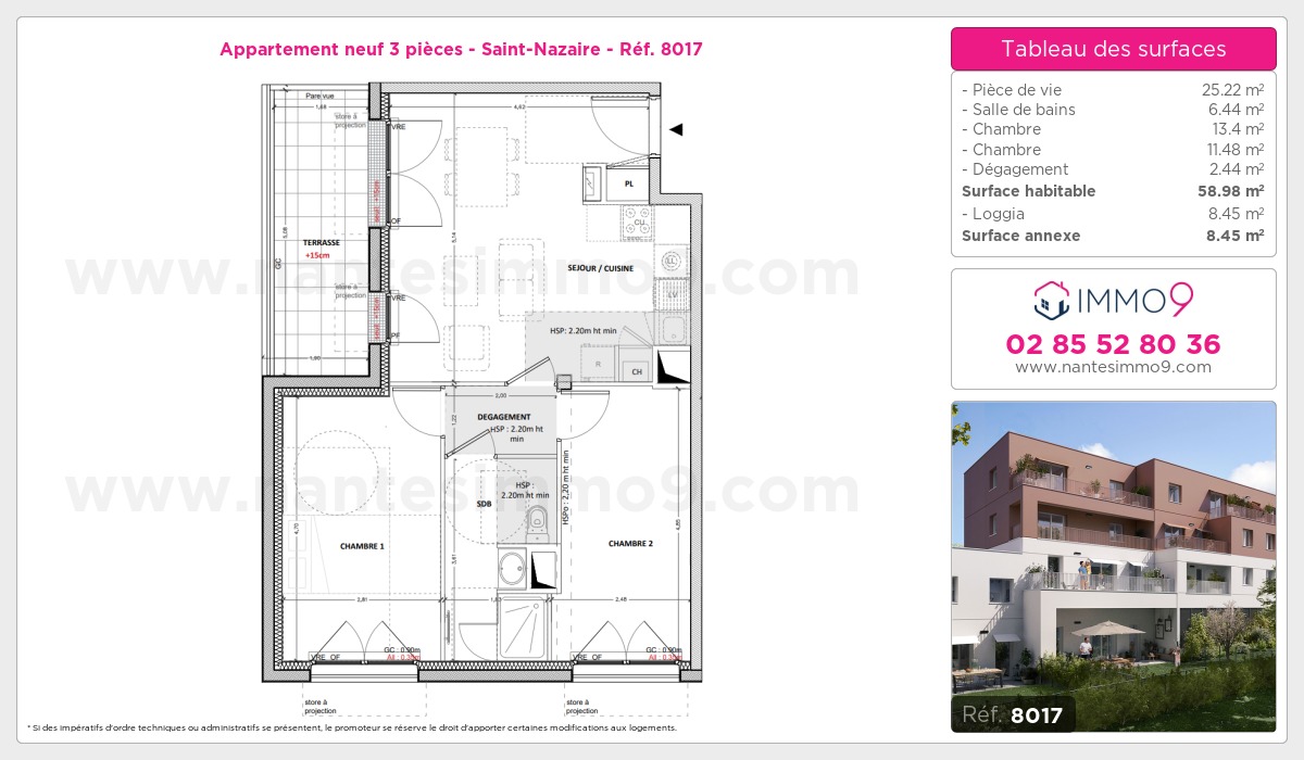 Plan et surfaces, Programme neuf Saint-Nazaire Référence n° 8017