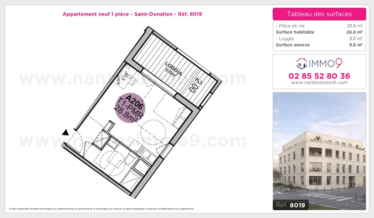 Plan et surfaces, Programme neuf Nantes : Saint-Donatien Référence n° 8019