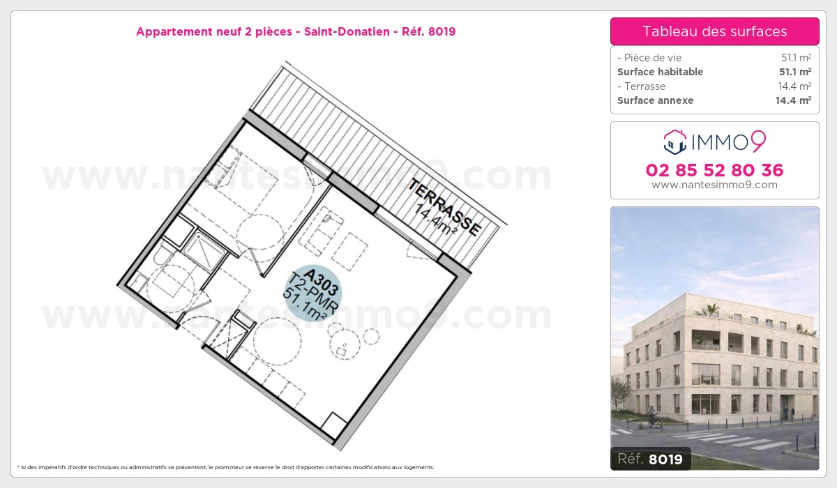 Plan et surfaces, Programme neuf Nantes : Saint-Donatien Référence n° 8019
