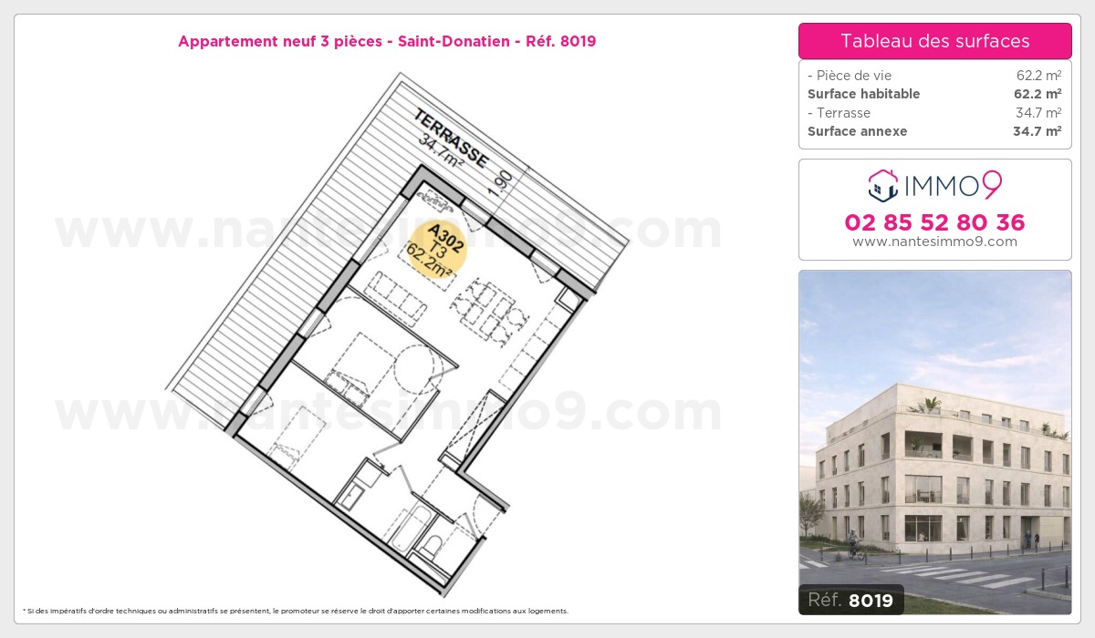 Plan et surfaces, Programme neuf Nantes : Saint-Donatien Référence n° 8019