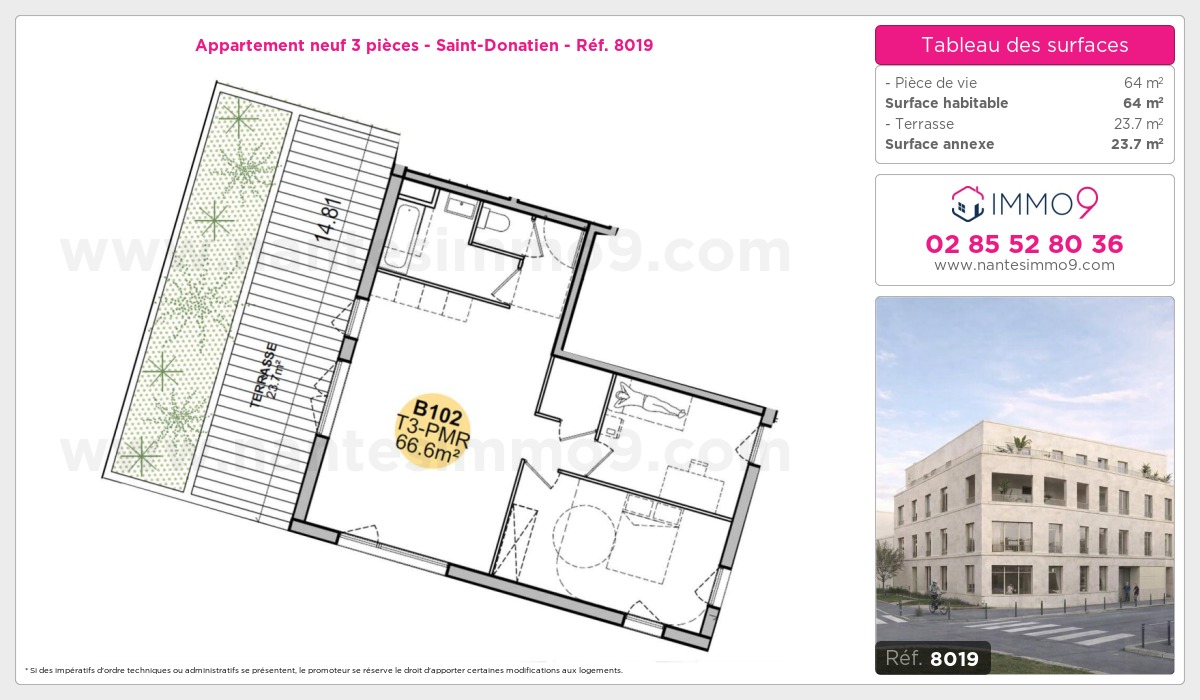 Plan et surfaces, Programme neuf Nantes : Saint-Donatien Référence n° 8019