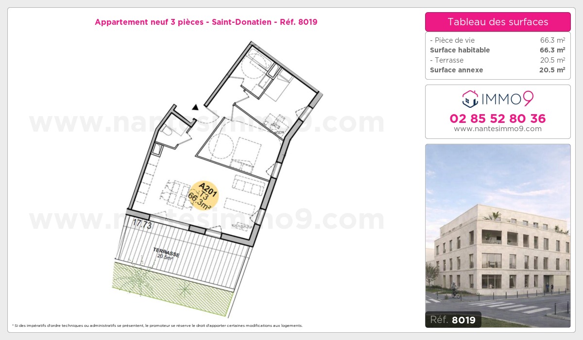 Plan et surfaces, Programme neuf Nantes : Saint-Donatien Référence n° 8019