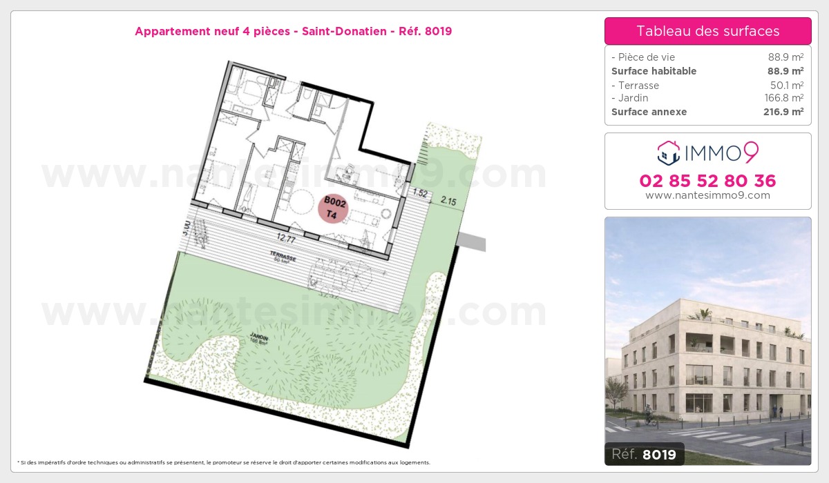 Plan et surfaces, Programme neuf Nantes : Saint-Donatien Référence n° 8019
