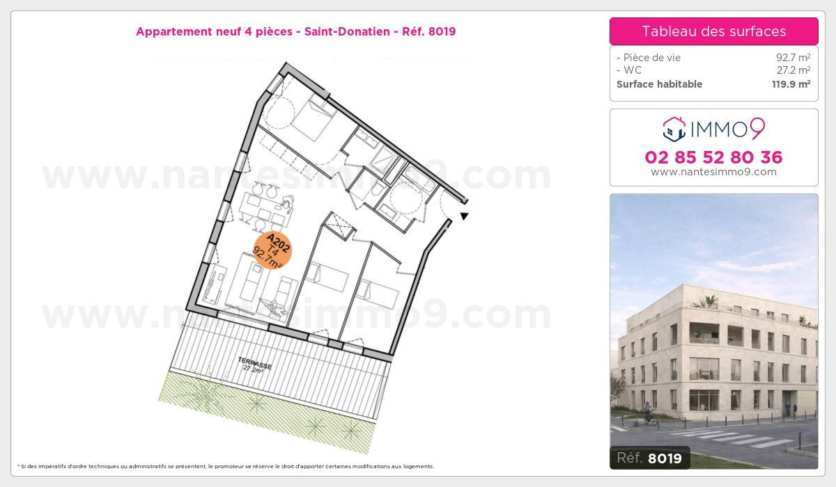 Plan et surfaces, Programme neuf Nantes : Saint-Donatien Référence n° 8019
