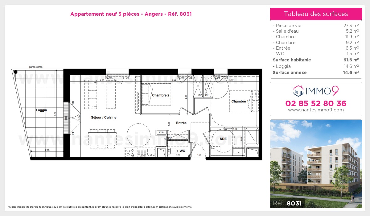 Plan et surfaces, Programme neuf Angers Référence n° 8031