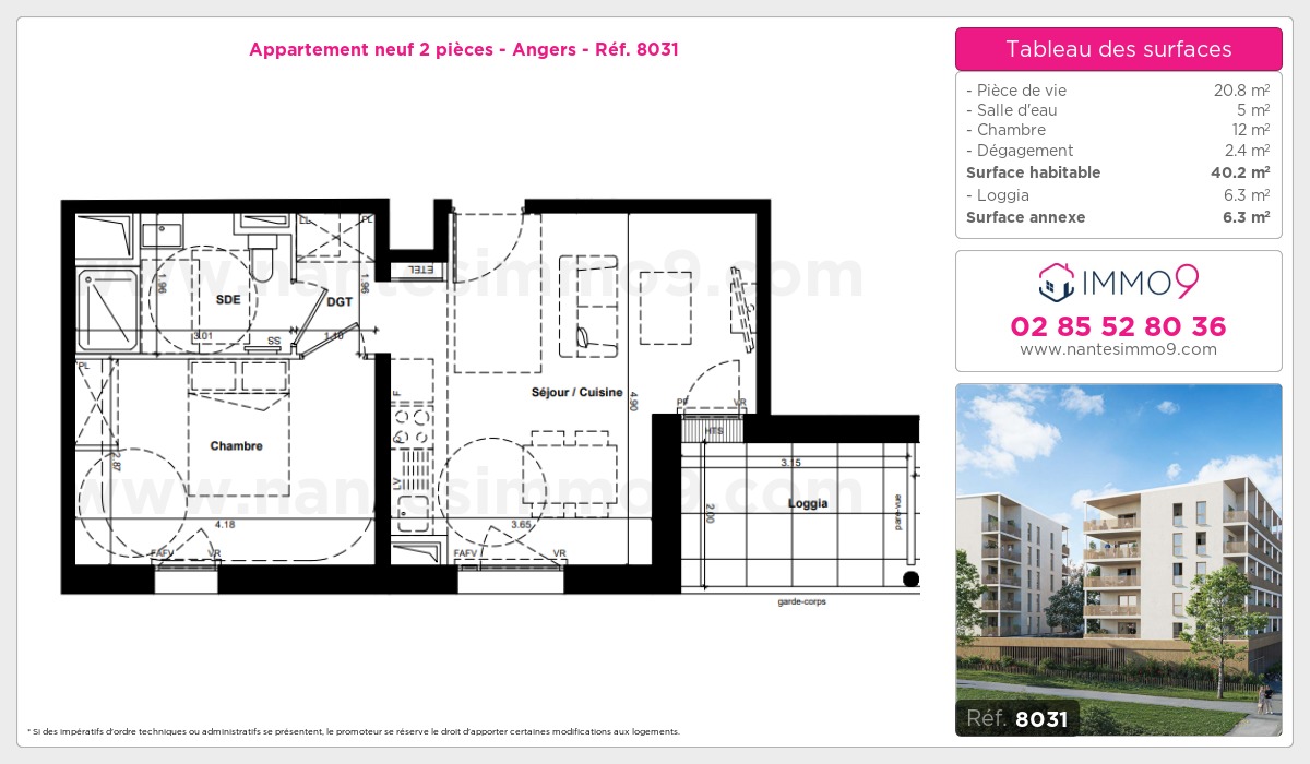 Plan et surfaces, Programme neuf Angers Référence n° 8031
