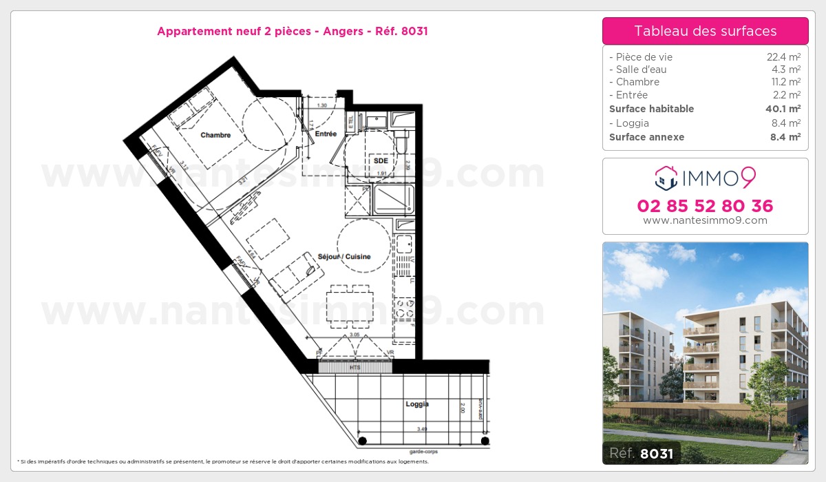 Plan et surfaces, Programme neuf Angers Référence n° 8031