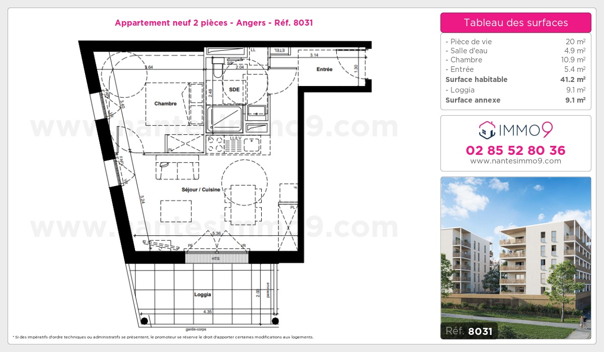 Plan et surfaces, Programme neuf Angers Référence n° 8031