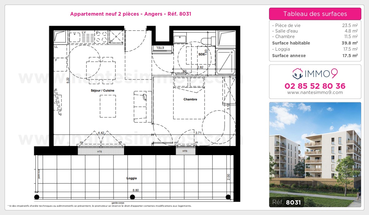 Plan et surfaces, Programme neuf Angers Référence n° 8031