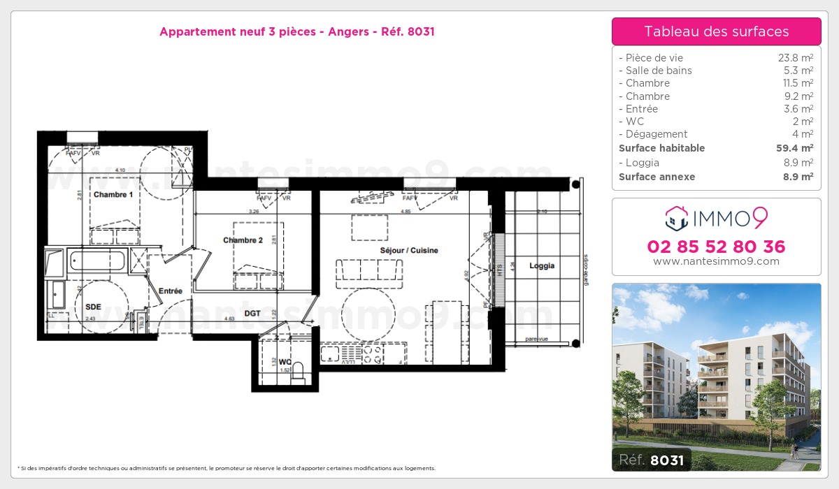 Plan et surfaces, Programme neuf Angers Référence n° 8031