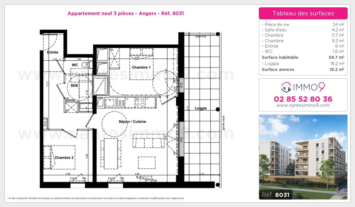 Plan et surfaces, Programme neuf Angers Référence n° 8031