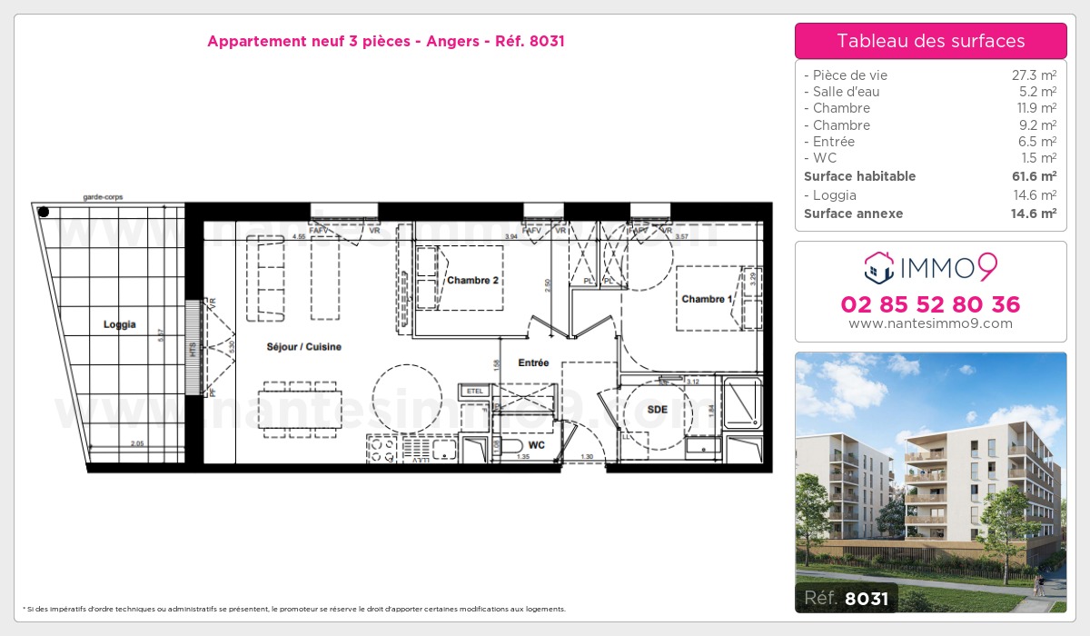 Plan et surfaces, Programme neuf Angers Référence n° 8031