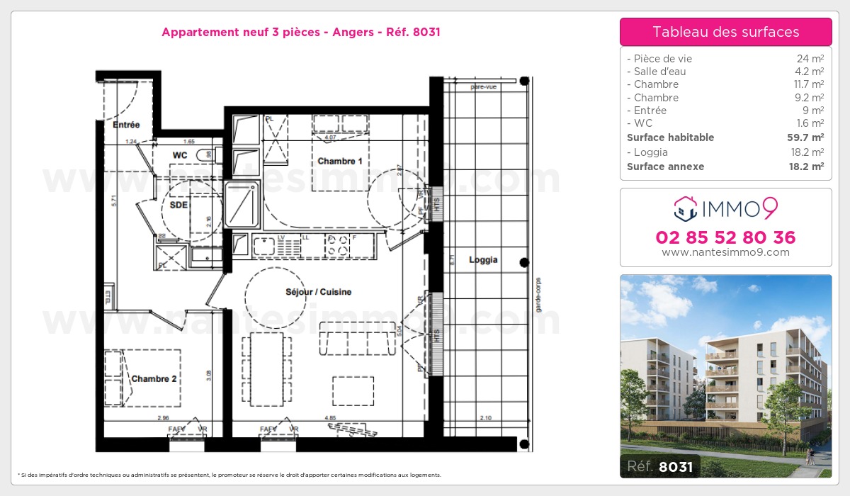 Plan et surfaces, Programme neuf Angers Référence n° 8031
