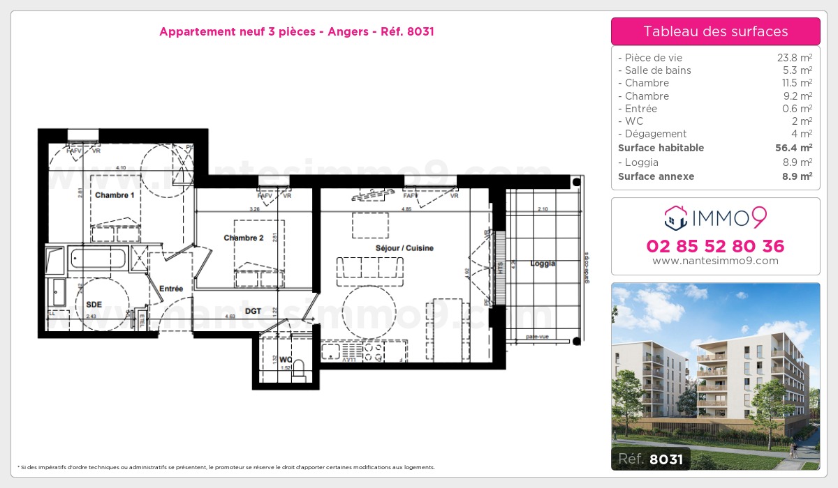 Plan et surfaces, Programme neuf Angers Référence n° 8031