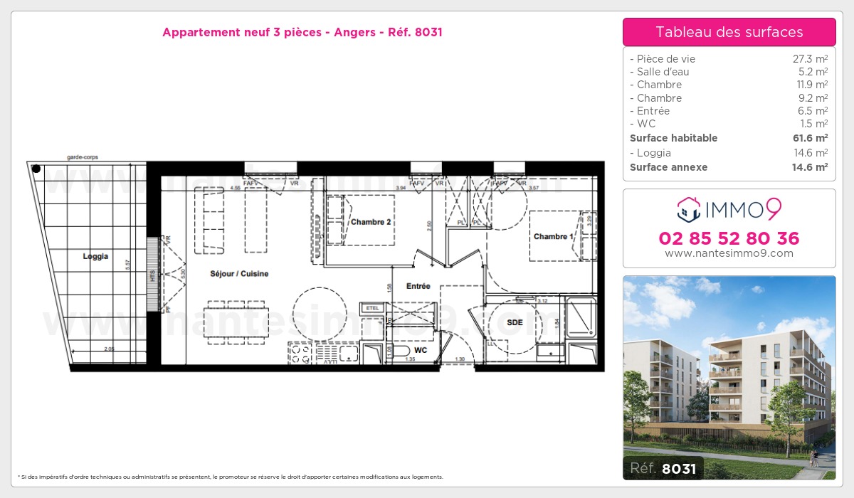 Plan et surfaces, Programme neuf Angers Référence n° 8031
