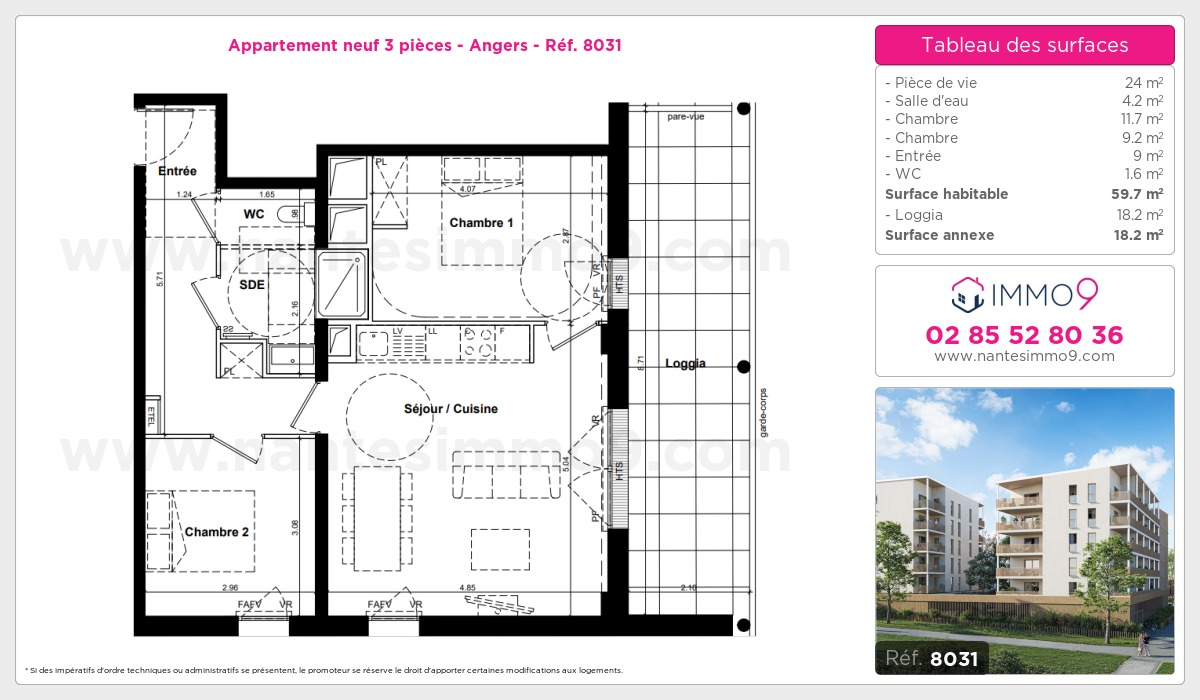 Plan et surfaces, Programme neuf Angers Référence n° 8031