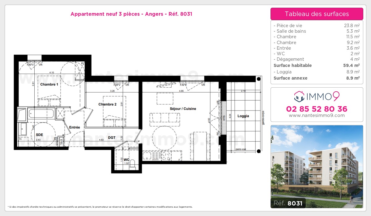 Plan et surfaces, Programme neuf Angers Référence n° 8031