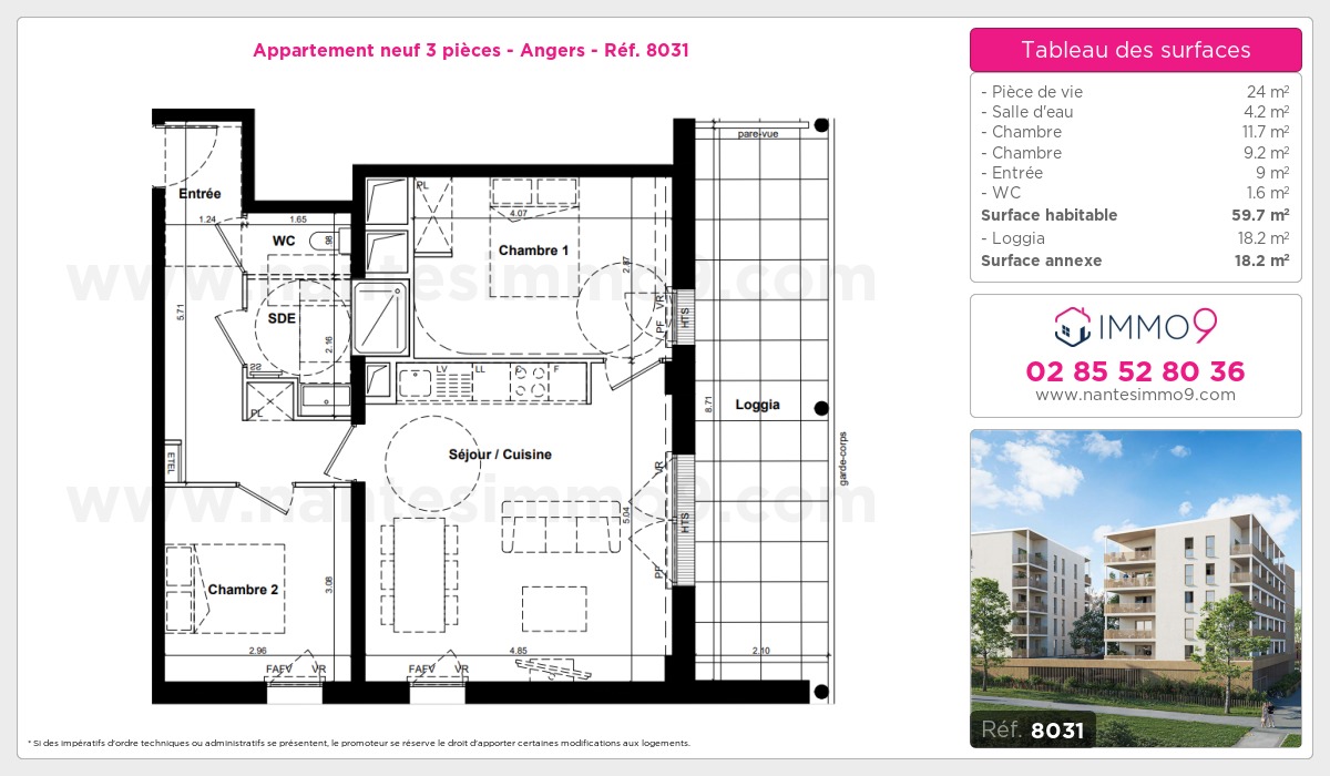 Plan et surfaces, Programme neuf Angers Référence n° 8031